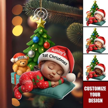 2025 Custom Babys First Christmas Ornament – Personalized with Christmas Tree and Teddy Bear